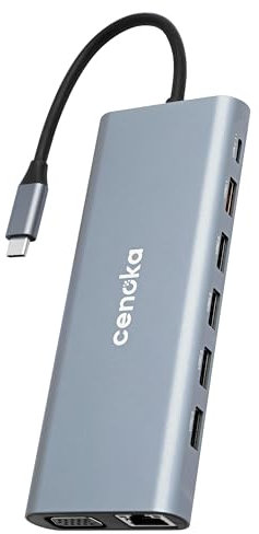 Cenoka USB C Docking Station,14 IN 1 USB C to Dual HDMI Adapter Laptop Dell Docking Station Dual Monitor USB C Multiport Adapter with 2 HDMI,VGA,PD,Ethernet,5 USB for Dell,Surface,HP