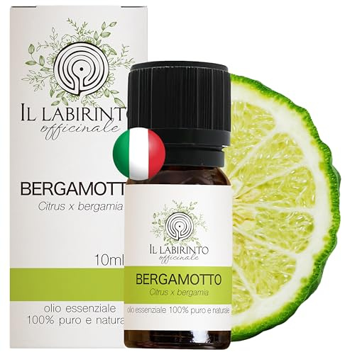 Olio Essenziale Bergamotto puro alimentare Italiano Il Labirinto Officinale - Oli Essenziali Naturali - Olio essenziale per Diffusori e Umidificatori, Aromaterapia - Vegano, Prodotto in Italia - 10ml