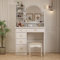 Caldion Schminktisch mit Spiegel und Hocker, Frisiertisch mit 5 Schubladen, Regalen, Kommode und gepolstertem Hocker-Set132 x 80 x 40 cm