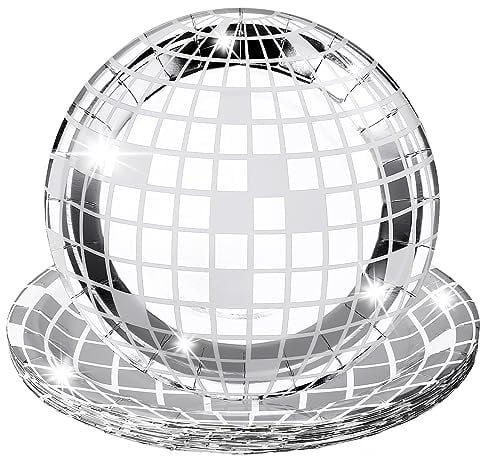 Lusofie 25 Stück Pappteller Silber 22,9 cm Disco Pappteller Rund Party Motto Partydekorationen für Geburtstagsfeier 70er Jahre Disco Neon Schwarzlicht Party Hochzeit Geburtstagsteller Paper Plates
