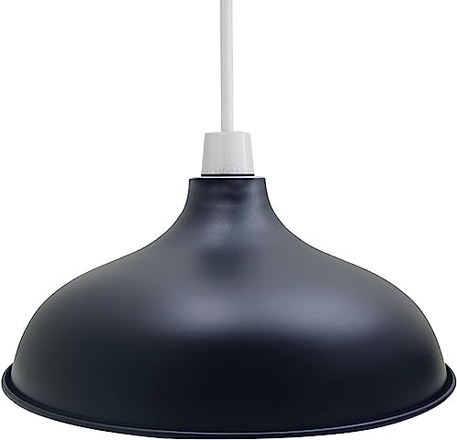 Retro Metall Lampenschirme Vintage Stil Decke Insel Lampe Pendelschirm Nicht Elektrisch 36 cm Einfach Fit Gebogen Küche Lampenschirm Büro Wohnzimmer Licht Schatten mit Reduzierring (S5-Schwarz)