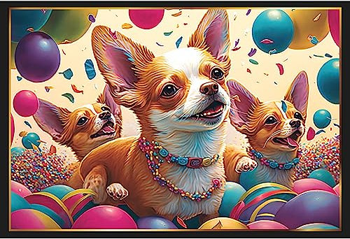Piece of Mind Chihuahua-Fest Puzzle 50x70cm - 1000 Teile Hunde Puzzle mit bunten Ballons & Konfetti, Chihuahua Zubehör, Geschenk für Hundebesitzer, Hunde Liebhaber, Puzzle Hund, Entspannung