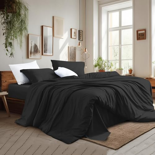 Shunjie.Home Bettbezug-Set aus 100 % Baumwolle, Queen-Size-Größe, Fadenzahl 400, Satin, ägyptische Baumwolle, leicht zu wechseln, weich, langlebig, atmungsaktiv, versteckter Knopfverschluss und