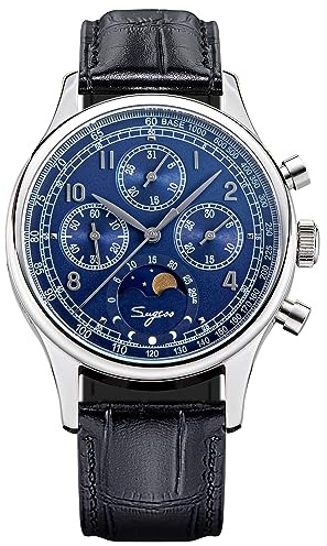 SUGESS Seagull ST1908 Chronograph, Mondphase, Datum, Saphir, 40 mm, Blau, blau, Modern