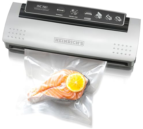 HEINRICHS Vakuumierer, Vakuumiergerät, extra breite strapazierfähige Schweißnaht, elektronische Vakuumregulierung, platzsparend, inkl. 10 Profi-Vakuumierbeutel, 120 W Motor