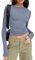 Women's Slim Fit Crop Tops Casual Solid Color Crew Neck Long Sleeve Tight T-Shirt Basic Blouse Tee Tops (Dusty Blue 1, S)