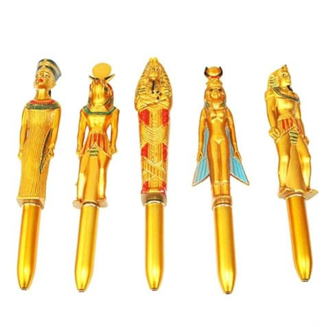 Fituenly 5pcs Ball Point Pen Ägyptischer Pharao -kugelschreien Gold Schreibstift Blue Ink Stift Für Schulbüroversorgung