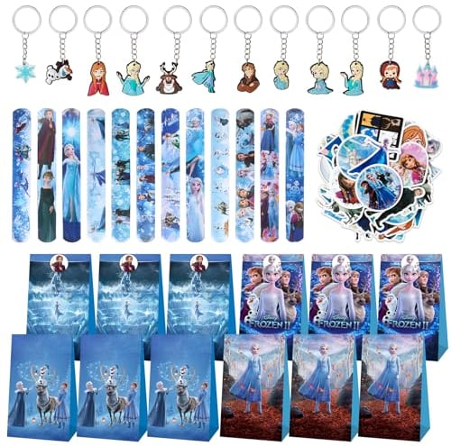 Frozen Party Mitgebsel - Frozen Schnapparmband Kinder, Aufkleber Disney Frozen, Frozen Schlüsselanhänger, Frozen Geschenktüte, für Kindergeburtstag gastgeschenke, Elsa geburtstagsparty deko