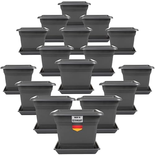 2friends Lot de 16 pots à tomates avec soucoupe - 28 x 28 cm - Anthracite - Carré - Pour tomates et fleurs - Avec système de drainage - Pour balcon et jardin