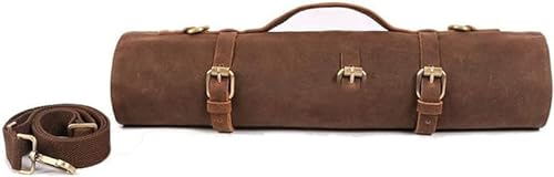 CFHOOAY Borsa portacoltelli, coltello da cucina con 11 scomparti per coltelli e cucchiai, rotolo di coltello da cuoco in tela cerata, per escursioni e campeggio, colore marrone, marrone, Cucina