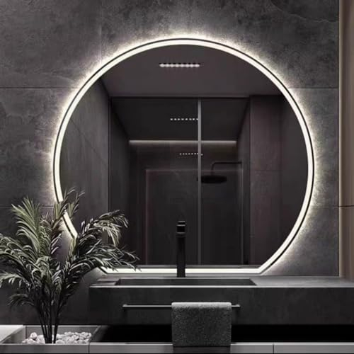 50x45cm,60x54cm,70x63cm,80x72cm,90x81cm Beleuchteter Spiegel, LED-Badezimmerspiegel, Halbrunder Wandspiegel, 3-farbig Stufenlos Dimmbar, Memory-Funktion, 3 Aufhängemethoden ( Color : Down cut-B , Size
