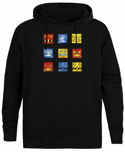 Geometrie Dash Symbol Gesicht Schwarzer Kapuzenpullover Unisex Hoodie