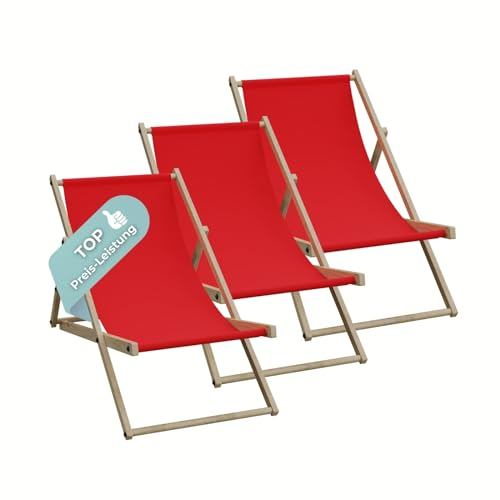 HAGO Liegestuhl Rot Liege Stuhl Strand Strandliege Sonnenliege Gartenliege Klappstuhl Lounge Chill 3 Stück