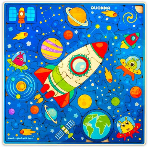 Quokka Spielzeug Puzzle ab 3 4 5 Jahre - 28-Teiliges Montessori Holzpuzzle Spiele für Kinder - Geschenk Kinderspielzeug für Mädchen and Junge ab 6 7 mit Rakete