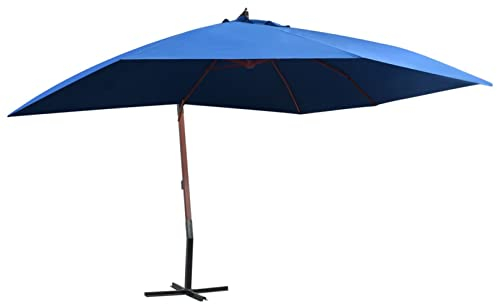 Iiaky Parasol Suspendu avec mât en Bois 400x300 cm Bleu,Parasol De Jardin Exterieur,Protection UV,Parasol,