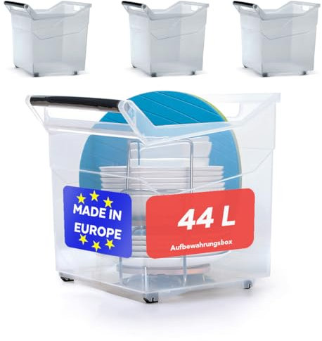 Aufbewahrungsbox- 3er Set Boxen Aufbewahrung 44l, Transparent, aus robustem Kunststoff, Plastikbox mit Rollen für einfache Handhabung, Aufbewahrung Ordnungssystem Aufbewahrungsboxen (44L(H), 3er Set)