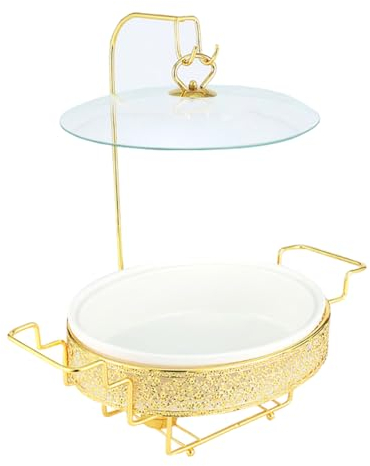 Yiustldd Goldenes Chafing-Dish-Buffet-Set mit hängendem Deckel, Esstisch und Warmhalte-Buffet-Friteuse-Set für Unterhaltung und Catering,3.5L