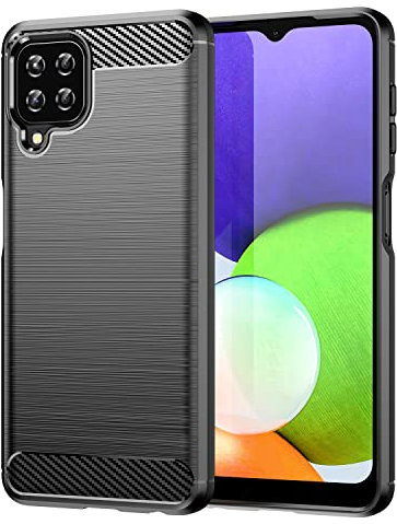 owlhold Coque pour Samsung Galaxy A22 5G, Housse Premium TPU Souple Texture Fibre de Carbone Etui Protection Téléphone Antichoc, Anti-Rayures, Anti-Dérapante, Silicone Case Bumper, Noir