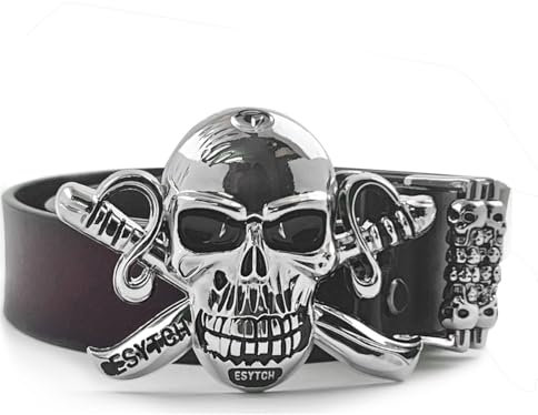 Huge Big Skull Buckle Leather Belt Gothic Belts For Mens Biker Rock Punk Waistband Cool, Coffee, One size
