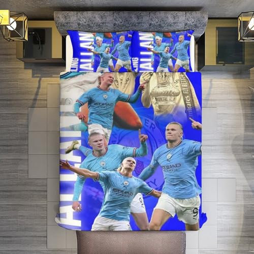 Fußballfan Bettwäsche 140x200 für Kinder, Jungen Teenager Bettbezug-Set für Einzelbett, Moderne Cartoon Bedruckte Bettbezüge mit Reißverschluss und 2 80x80cm Kissenbezug,i