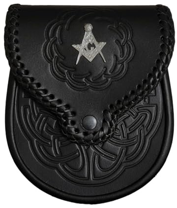 Schottischer Kilt-Ledersporran, handgefertigt, hochwertiges Echtleder, Kilt-Zubehör für Herren, perfekt für Highland-Kleidung, Freimaurer aus Chrom, Einheitsgröße