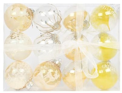 12 Pcs Transparent Weihnachtskugeln Weihnachtsbaumkugeln Christbaumschmuck Mini Dekokugeln Herbst Deko zum Aufhängen Weihnachtsschmuck Hängender Anhänger für Baum Fall Decor 8cm Gelbe