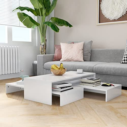 ShGaxin Satztisch-Set, Beistelltisch, Kleiner Tisch, Coffee Table, Sofatisch, Couchtisch, Wohnzimmer Tisch Für Couch, Hochglanz-Weiß 100x100x26,5 cm