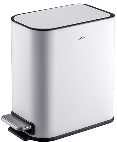 RedFactor Petite Poubelle à Pédale Fine 5L en Acier Inoxydable – Couvercle à Fermeture Douce et Seau Intérieur Amovible pour Salle de Bain, Cuisine ou Bureau (Blanc Métallique)