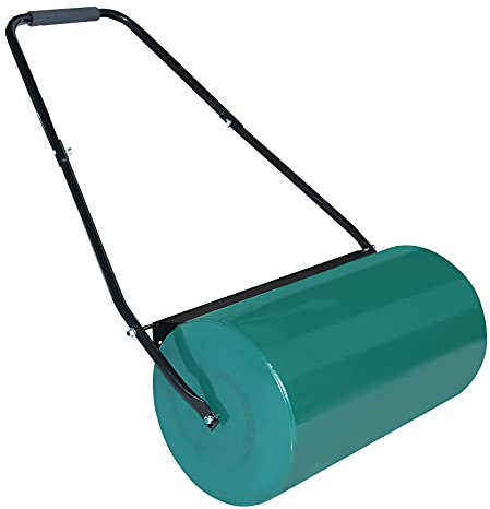 FIVMEN Rasenwalze Befüllbar Wasser oder Sand 46L 57 cm Gartenwalze Walze Rasen mit Ergonomischer Griff und Schmutzabweiser Rasenrolle Handwalze für Garten & Park, Grün