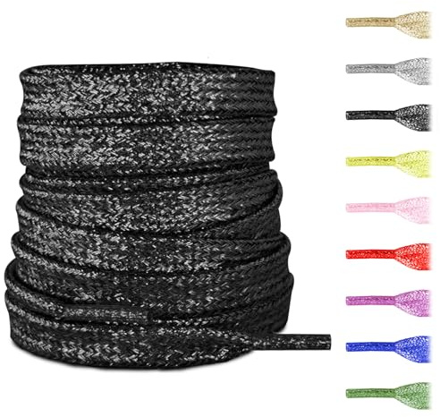 NDTEZUGT 8mm Flat Glitter Gold Laces for Sneakers, Silver Metallic Shoelace | Colourful Sparkly Bling Shoe Laces Bling Replacement for Sports, Running, Casual Shoes