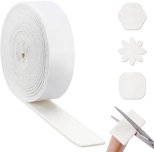 NBEADS 600x5cm Rotoli Feltro Adesivo, Striscia Adesiva In Feltro Bianca Feltro Antiscivolo Cuscinetti per Mobili per Proteggere Pavimenti In Legno Sedie e Pareti, 5mm di Spessore