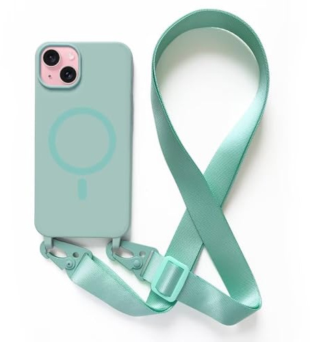 2NSPDRGNI Crossbody Case Compatible with iPhone 15,Wireless Charging Shell with Adjustable Neck Cord Lanyard Strap,Mint green