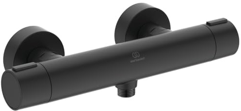 Ideal Standard Ceratherm Alu+ Exposed Shower Mixer 292x105x72 mm, 12 l/min (3 bar), Thermostatic Function, Water & Energy Savings, Core Elements from Aluminum, in matt Black Finish (Silk Black)