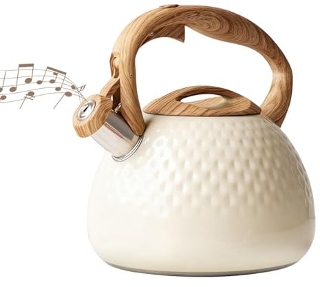 3L Stainless Steel Whistling Tea Kettle, Stove Top Kettle with Wood Handle | Induction Compatible, Rust-Proof, Fast Boil, 3L Capacity, for Tea and Coffee, Gas Hob, Camping, Family Use