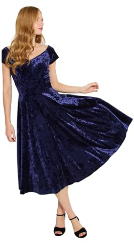 Joe Browns Women's Vintage Velour Skater Dress, Regular, Blue, UK 10