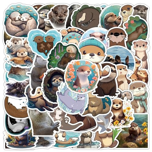 50 Stücke Tier Sticker Set, Niedliche Otter Kuscheltier Aufkleber, Dekorative Aufkleber Tiere für Teens & Kinder, Wasserfeste Sticker für Schulhefte, Notizbücher, Trinkflaschen, Handys, Regale, Koffer