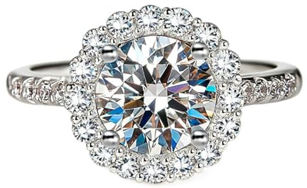 Skcess 9K Weißgold Ring für Freundin, Engagement Ring Moissanit Def Moissanit Größe 63 (20.1)
