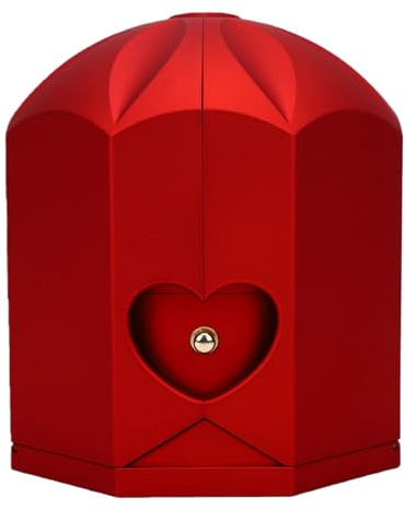 OVAQUIXI Boîte à Bijoux Rose Éternelle Boîte à Bagues Rose Éternelle à Pendentif avec Petit Tiroir pour Bague Collier Boucles D'oreilles Cadeau pour Femme Mère Petite (L Rouge)