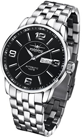FIREFOX FFS500-102 schwarz Herrenuhr Automatikuhr Miyota 8205 Tag Datum Glasboden Sicherheitsfaltschließe massiv Edelstahl 10 ATM wasserdicht