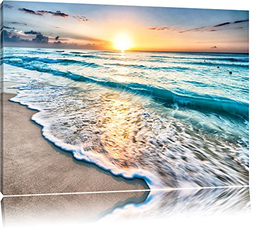 Pixxprint Meer bei Sonnenuntergang, Größe: 120x80cm, Leinwandbild, fertig gespannt, Wandbild, Dekoration, Kunstdruck, kein Poster