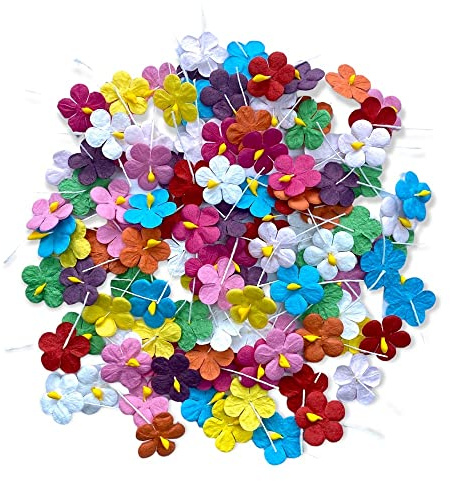 RATREE 888 Handgefertigte 100 Stück gemischte Farben Maulbeerpapier Blumen Blüten DIY Handwerk 18 x 18 mm Mini-Papierblumen künstliche Blumen