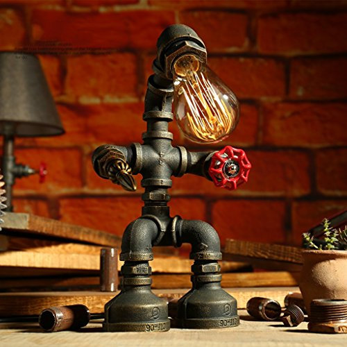 wshfor lampe de table Les conduites d'eau en fer forgé vintage industriel Lampe de table, gradable Chambre à coucher Salle de séjour Lampe de chevet fait main / E27