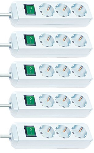 Brennenstuhl Eco-Line, Steckdosenleiste 3-Fach | mit Schalter - besonders stromsparend (Weiß 1.5m Kabel | 5er Pack)
