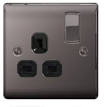 10 x BG Nexus Metal NBN21B - BLACK NICKEL Single Plug Socket 1 Gang 13 Amp