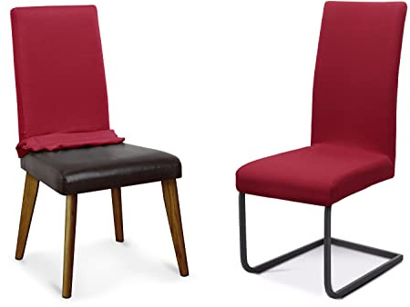 BEAUTEX Stuhlhussen Sets, elastische Stretch Husse Jersey Baumwolle Sitzbezug für Stuhl - 6er Set, Farbe: Bordeaux