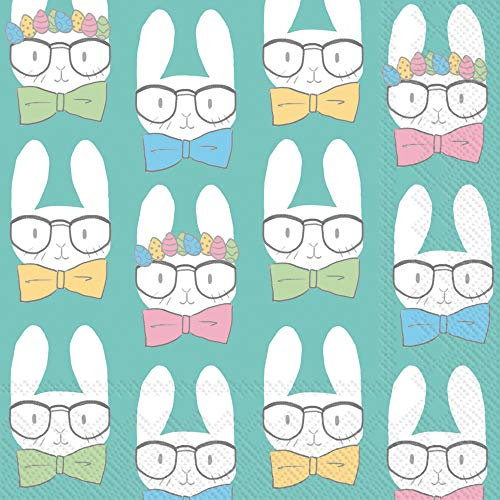 Boston International IHR 3-lagige Cocktail-Servietten, 12,7 x 12,7 cm, Osterhasen, türkis