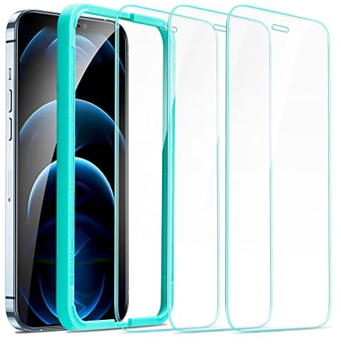 ESR for iPhone 12 Pro Max Screen Protector, Tempered-Glass with Easy Installation Frame compatible with iPhone 12 Pro Max, Scratch Resistant, Case-Friendly, 3-Pack