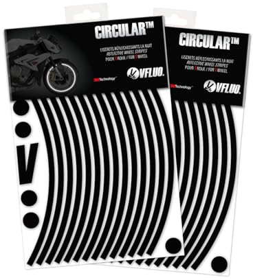 VFLUO Circular,(2er-Pack) Motorroller retroreflektierendes Felgenband-Kit (1 Rad), 3M Technology, Band normaler Breite: 7mm, Schwarz