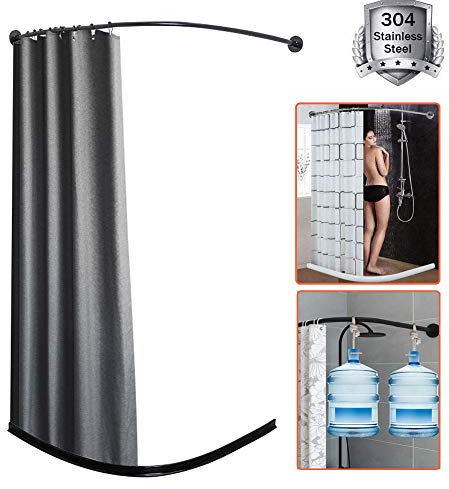 HNCS Duschstange Ohne Bohren Schwarz Edelstahl L Form Duschvorhanghalterung Mit Zusammenklappbarer Duschschwellen Wasserdamm Und Wasserdicht Vorhang FüR Eckbadewanne,X:90 Y:90