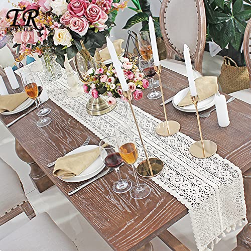 Lsimeru Beige Makramee Tischläufer Boho Chic 280 Extra Lang Handgemade Häkelspitze Rustikal Natur Hochzeit Tischläufer Tischdekoration,Abwaschbar Tischband Läufer für Indoor und Outdoor